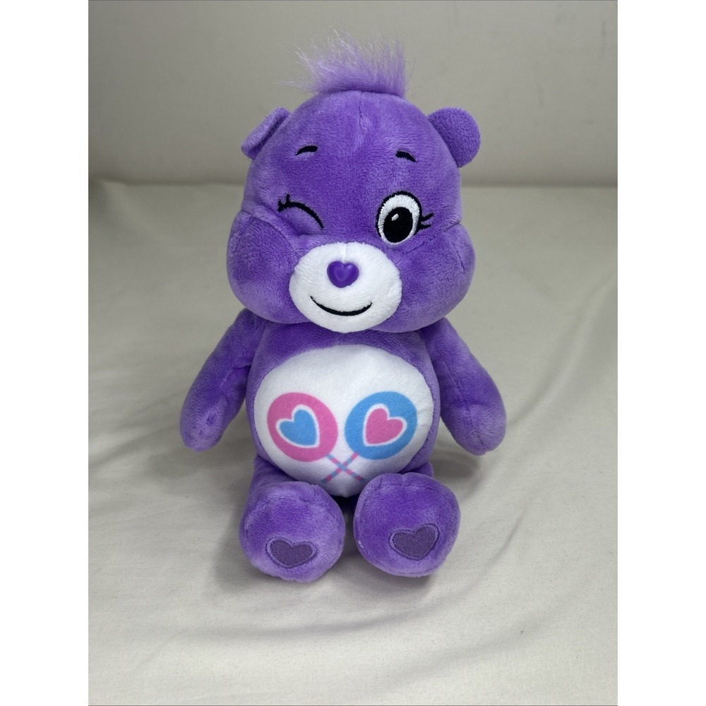 Care Bears 10" Purple Share Bear Stuffed Bean Plush Heart Lollipops No Tag